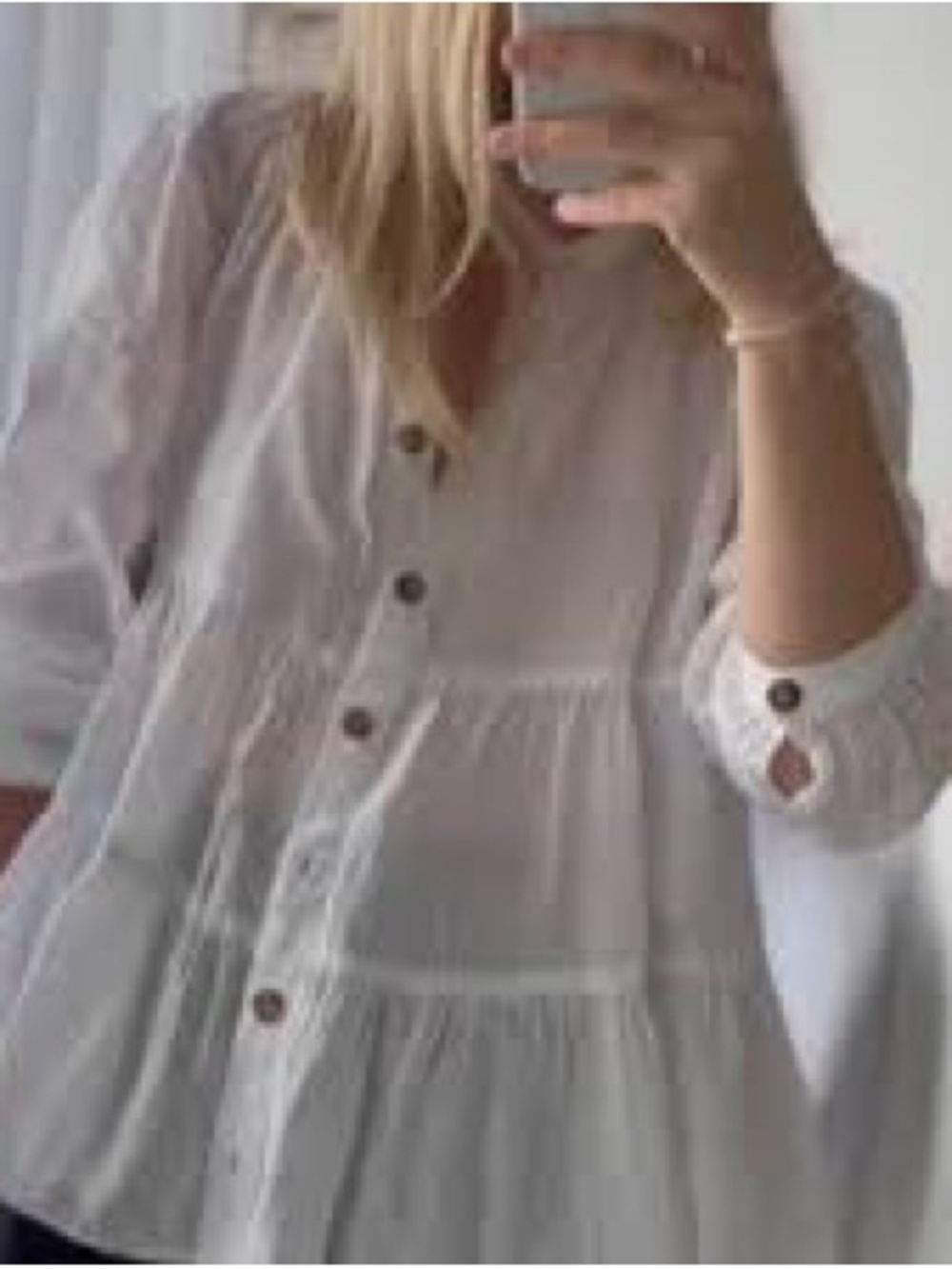 Zara White Tiered Button-Front Linen Blouse Top Small